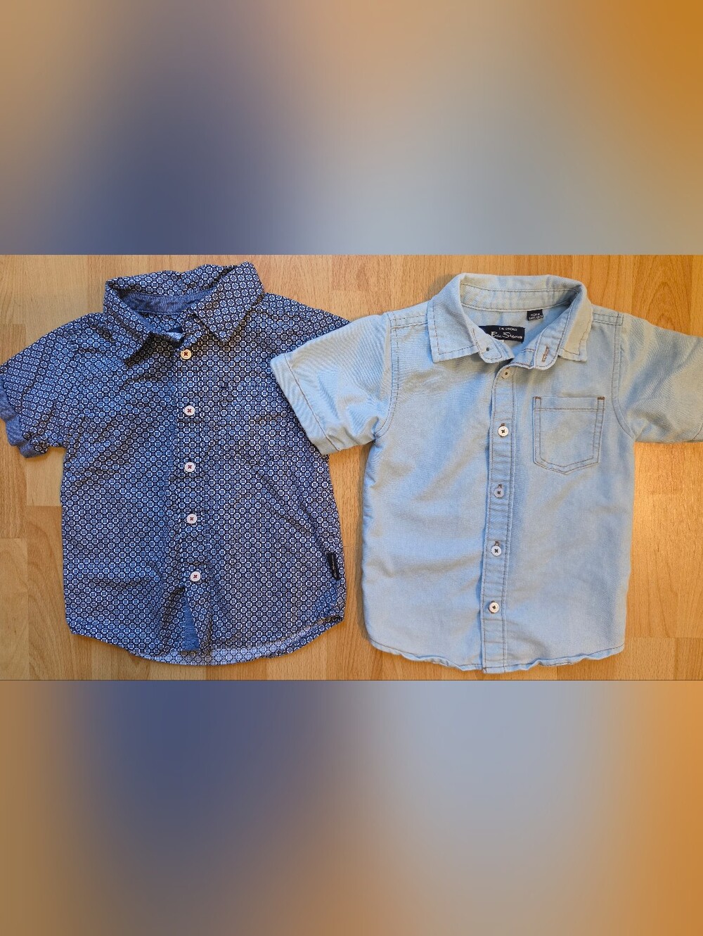 Ben Sherman Short Sleeve Button-Down Shirts in Light Blue and Navy Print